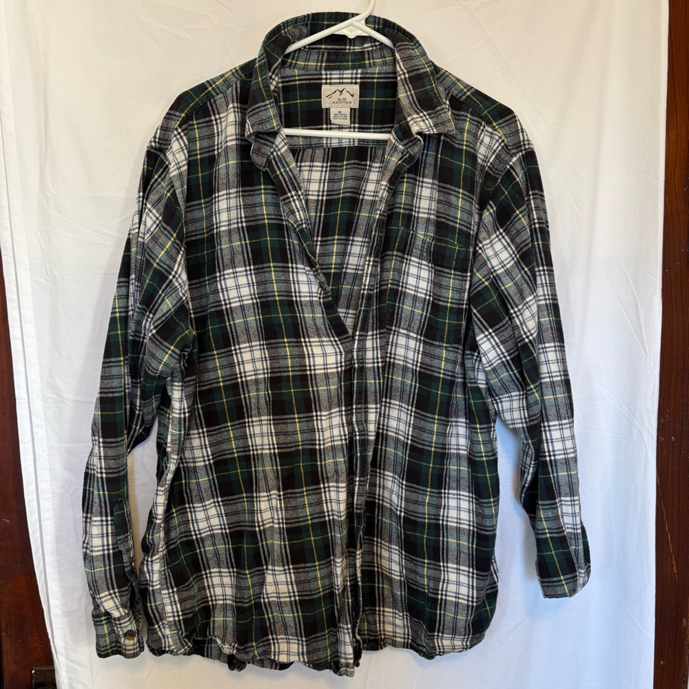 Blue Mountain Casual Cotton Plaid Shirt - Black, Green, White and Yellow